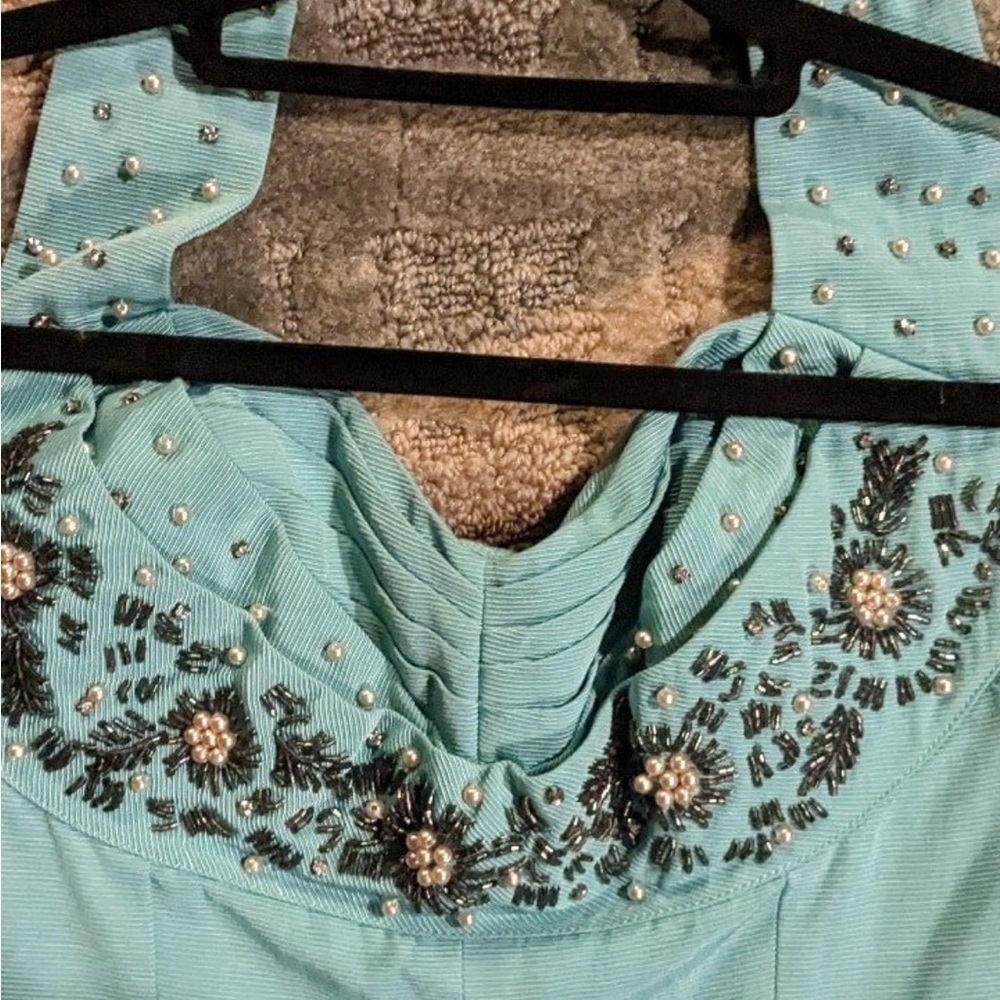 Trashy Diva Lena Ribbed Rayon Mint Blue size 04 Black beading halter neck - Picture 3 of 4